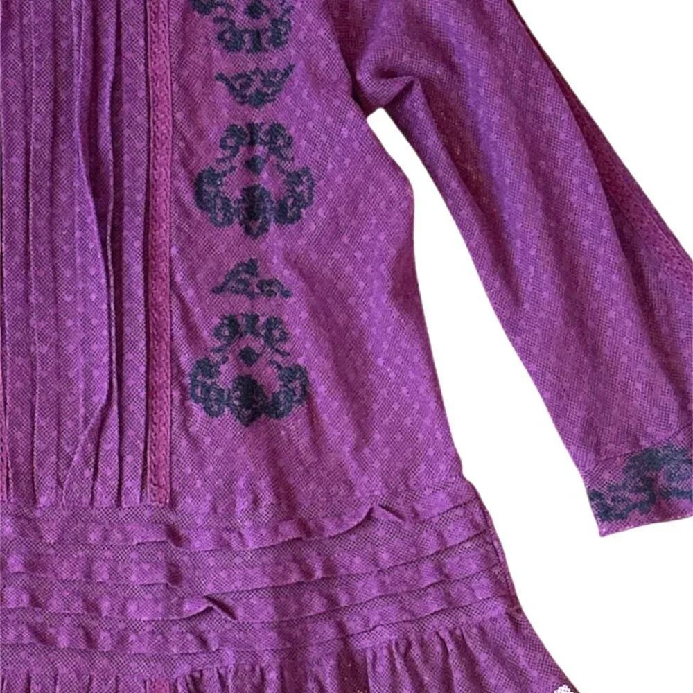 Free People jocelyn burgundy swiss dot lace mesh long sleeve top - Picture 9 of 11